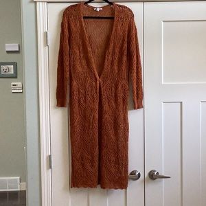 Deep Orange Rust Long Crochet Cardigan